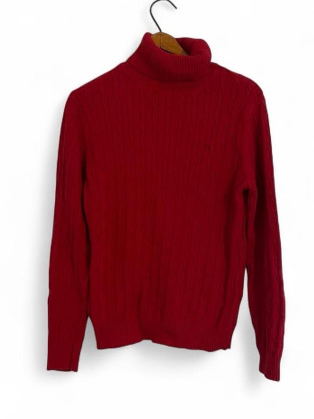 IZOD Women's L Vintage y2k Red Cable Knit Cotton Turtleneck Long Sleeve Sweater